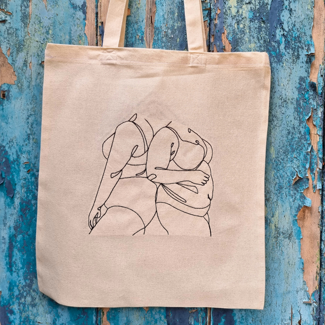 Body Positivity Line Art Embroidered Tote Bag