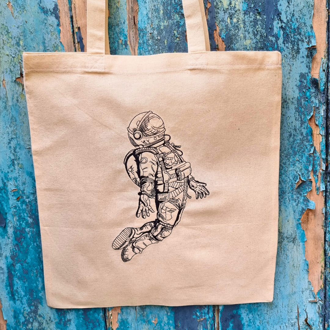 Line Art Cosmic Spaceman Embroidered Tote Bag