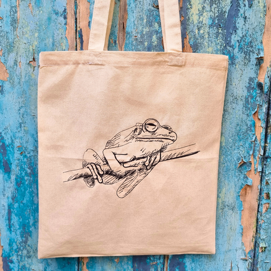 Tree Frog Embroidered Tote Bag