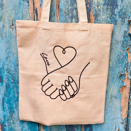 Love Hands Embroidered Tote Bag