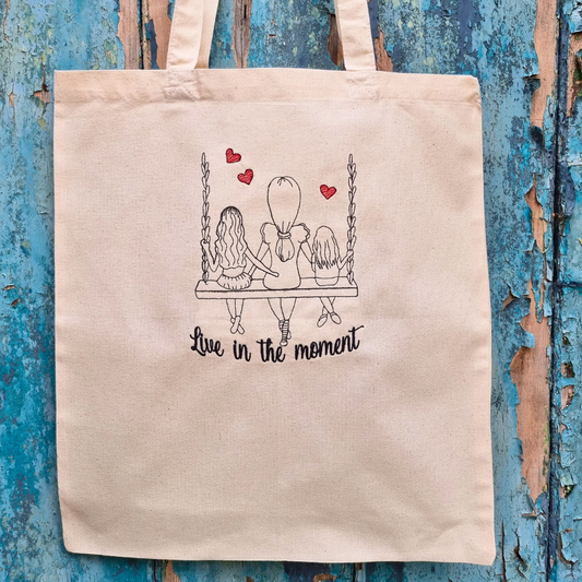 Live In The Moment Embroidered Tote