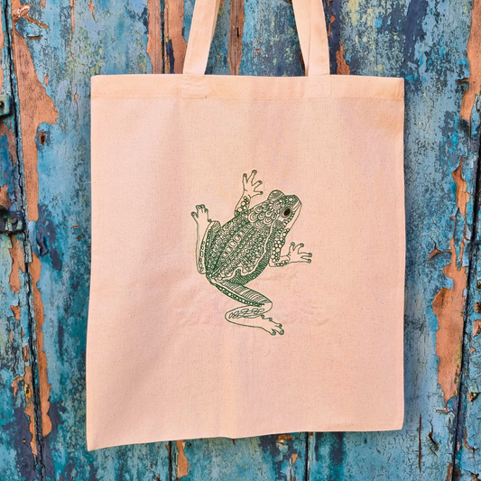 Henna Style Tree Frog Embroidered Tote Bag