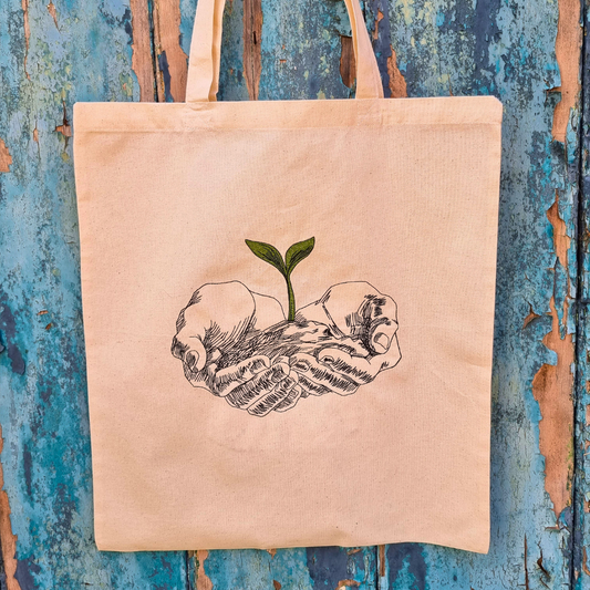 Life in your Hands Line Art Embroidered Tote