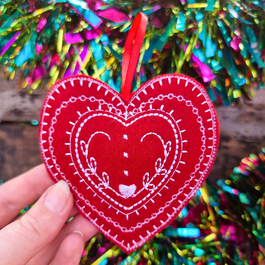 Scandi | Red Felt Heart Christmas Decoration