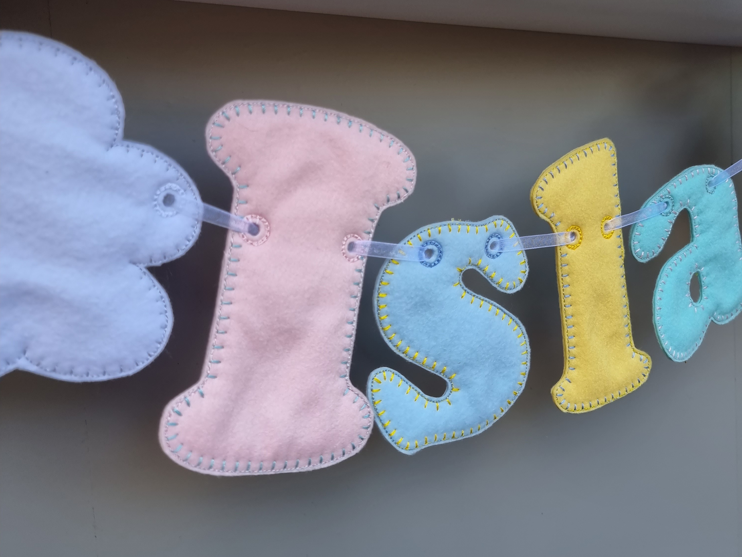 Custom Felt Name and Clouds Garland