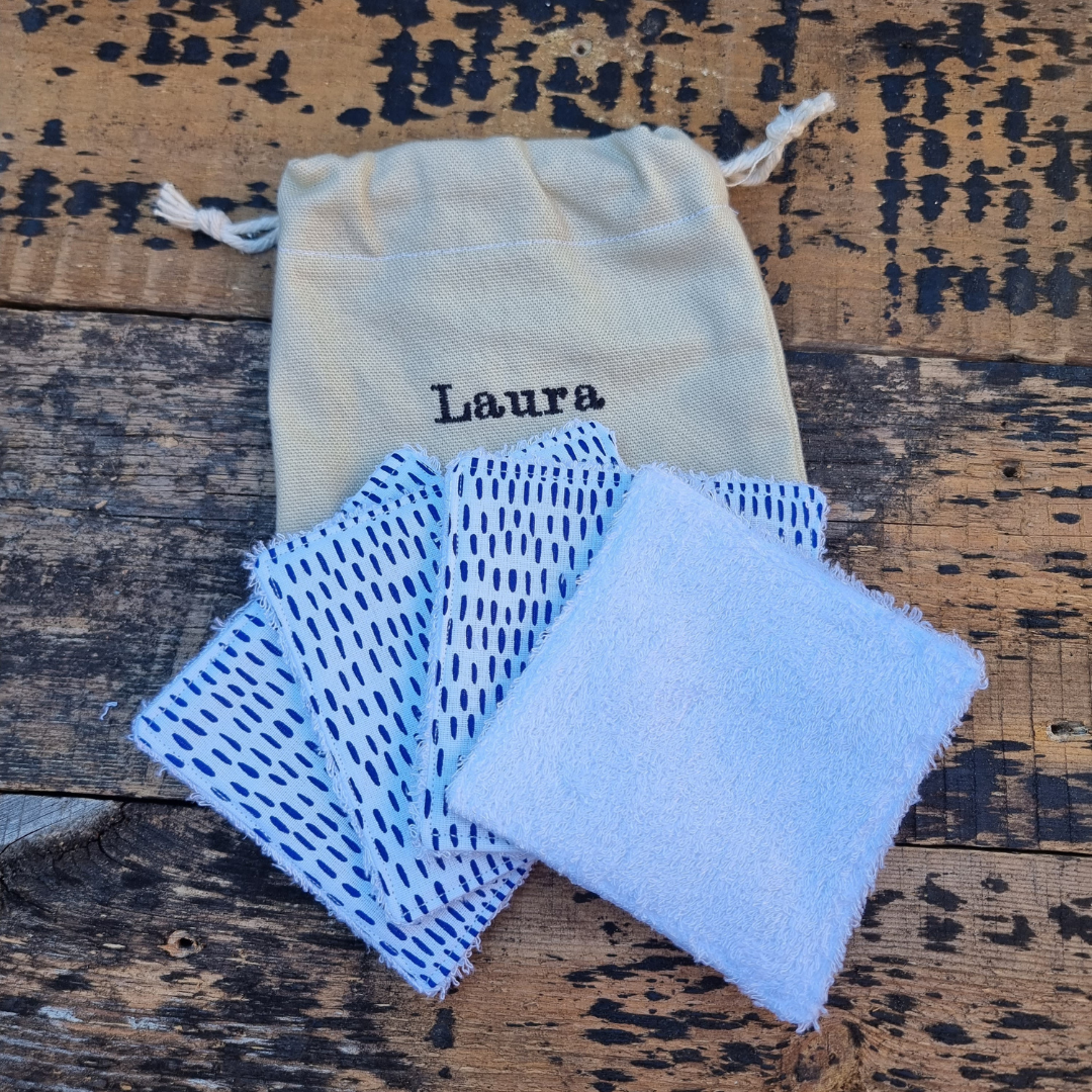 White and Blue Dashes Print Reusable Bamboo Wipes