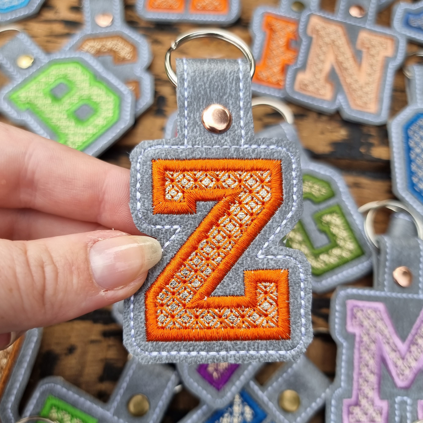 Embroidered Applique Vinyl Initial Keychain