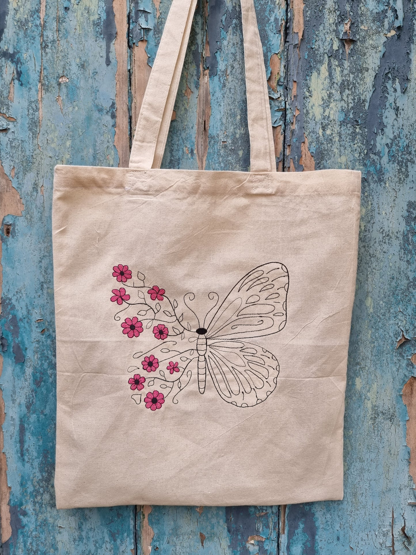 Floral Butterfly Embroidered Tote Bag