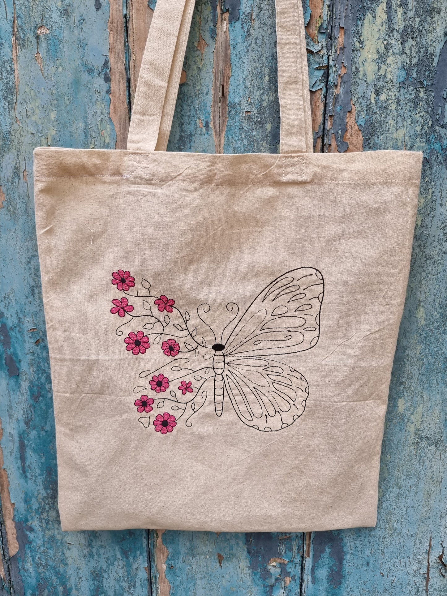 Floral Butterfly Embroidered Tote Bag