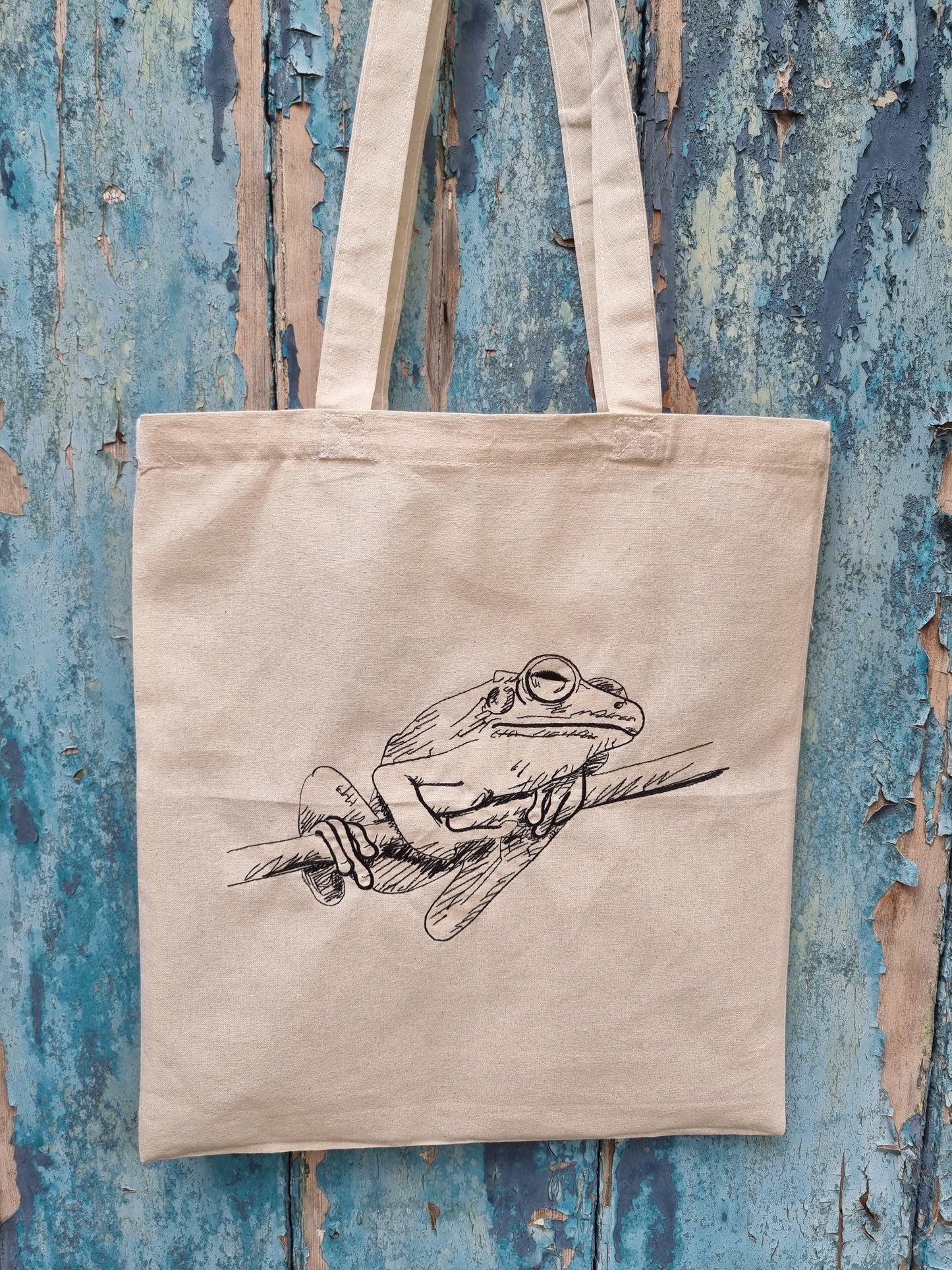 Tree Frog Embroidered Tote Bag