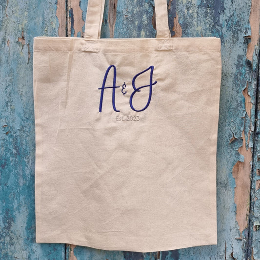 Initials and Date Embroidered Tote Bag