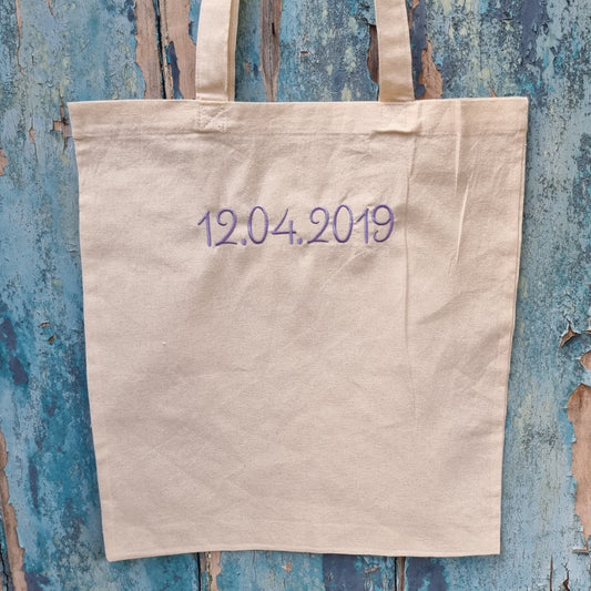 Custom Date Embroidered Tote Bag