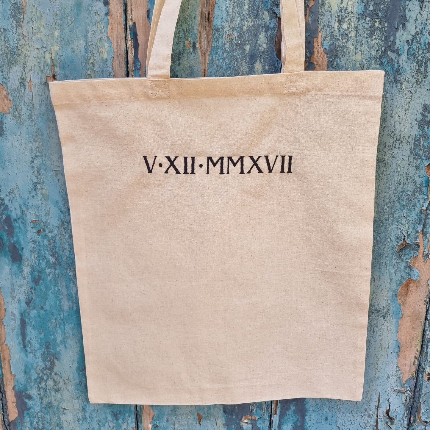 Custom Roman Numeral Date Embroidered Tote Bag