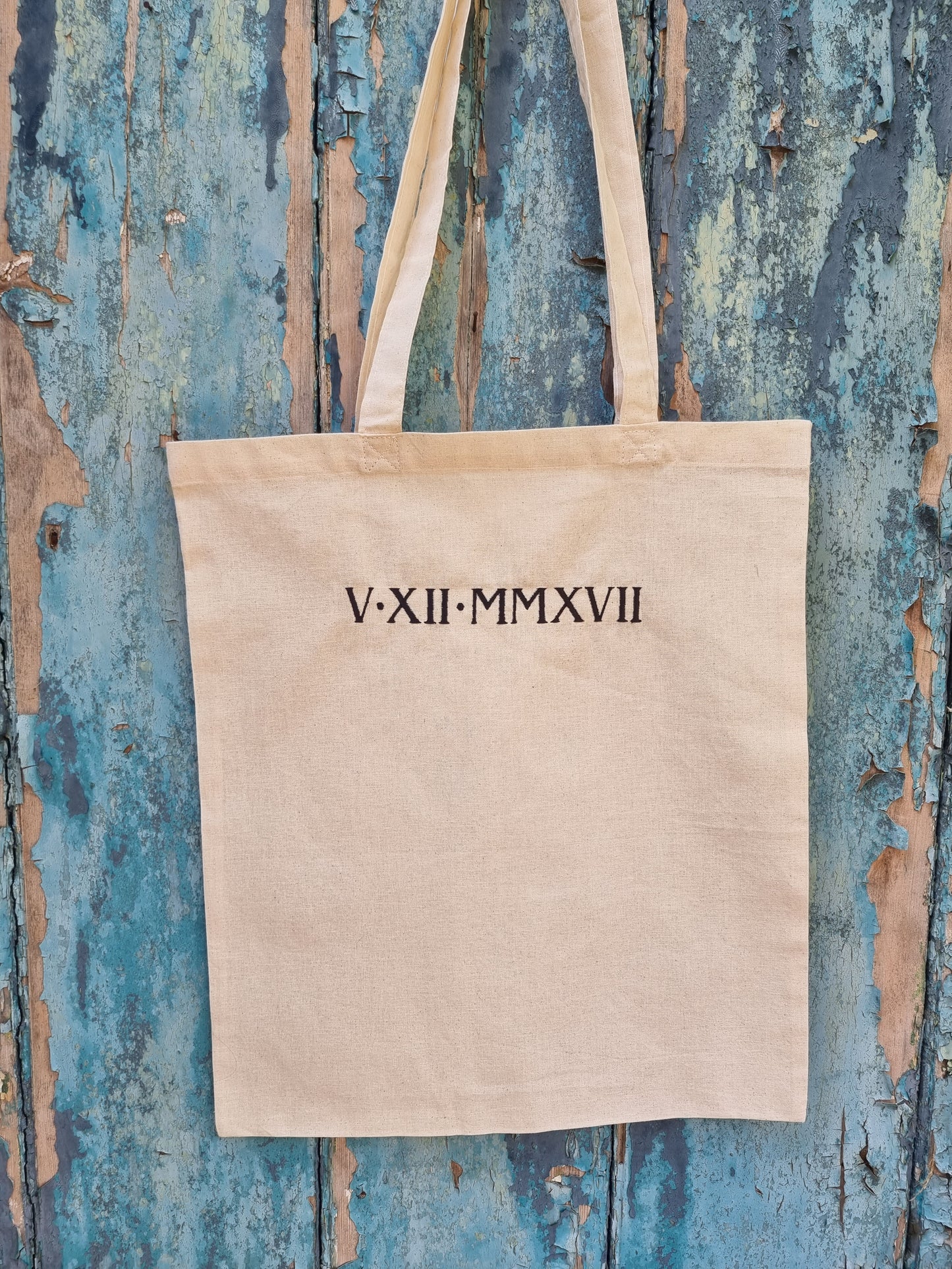 Custom Roman Numeral Date Embroidered Tote Bag