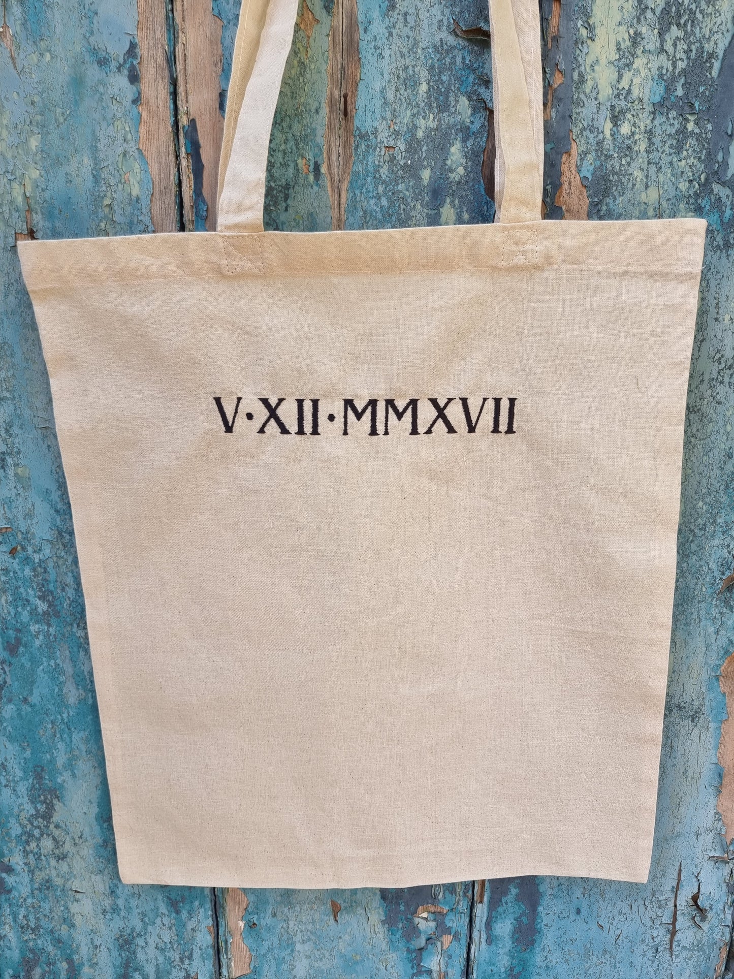 Custom Roman Numeral Date Embroidered Tote Bag