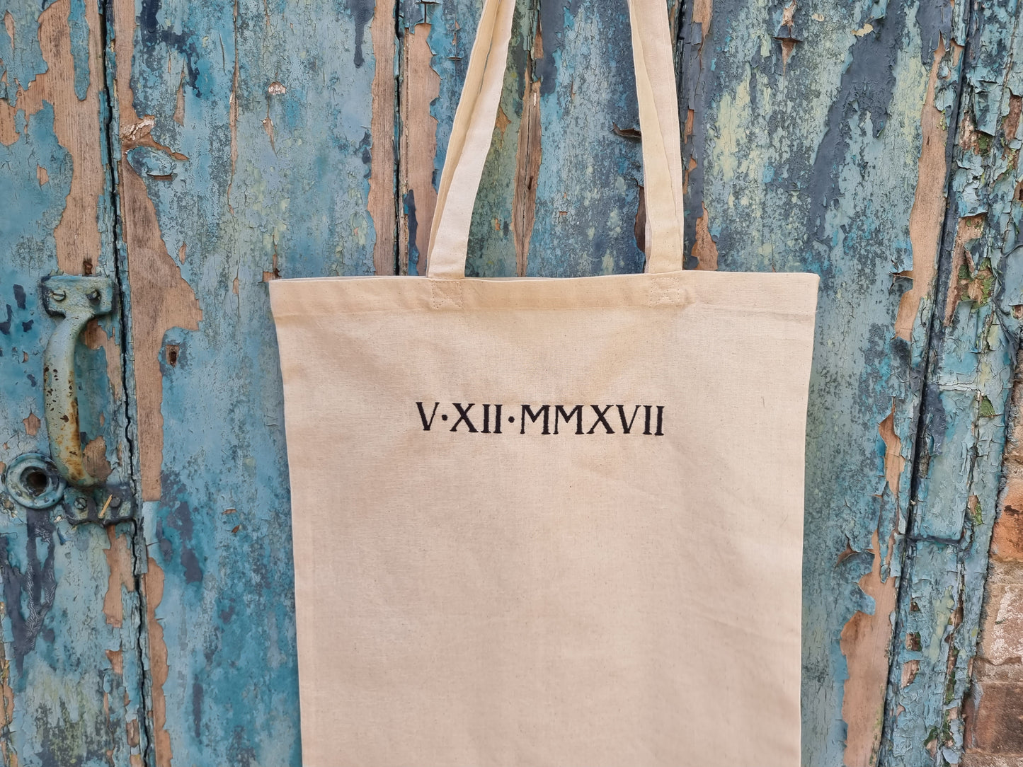 Custom Roman Numeral Date Embroidered Tote Bag