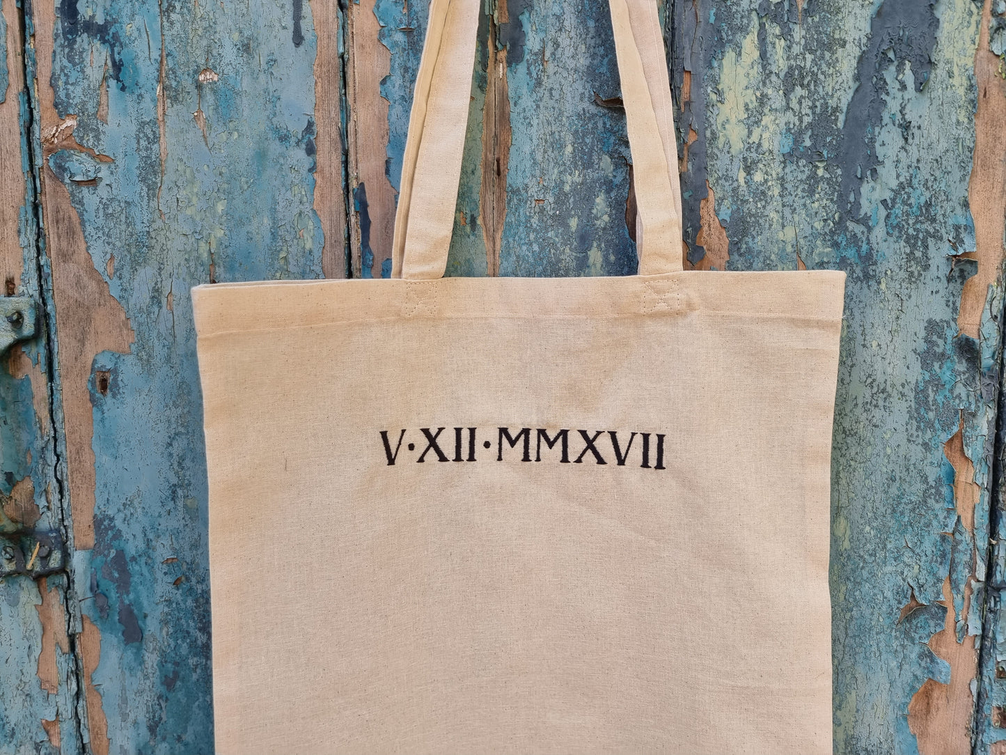 Custom Roman Numeral Date Embroidered Tote Bag