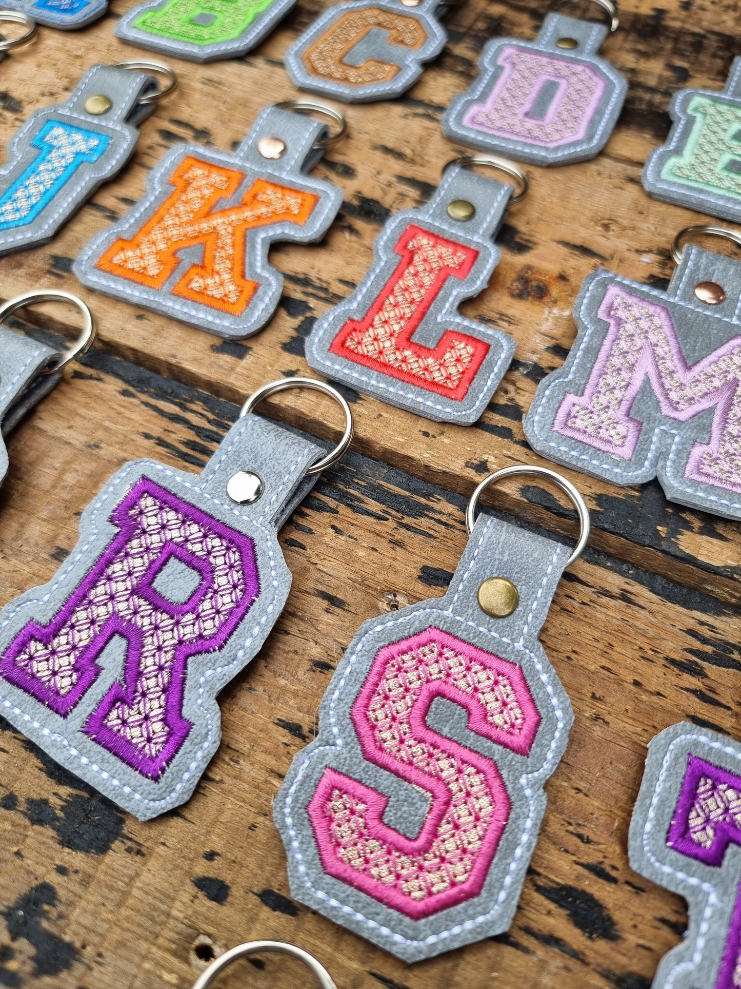 Embroidered Applique Vinyl Initial Keychain