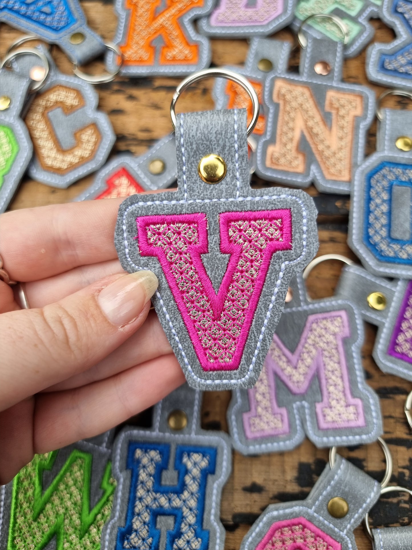 Embroidered Applique Vinyl Initial Keychain