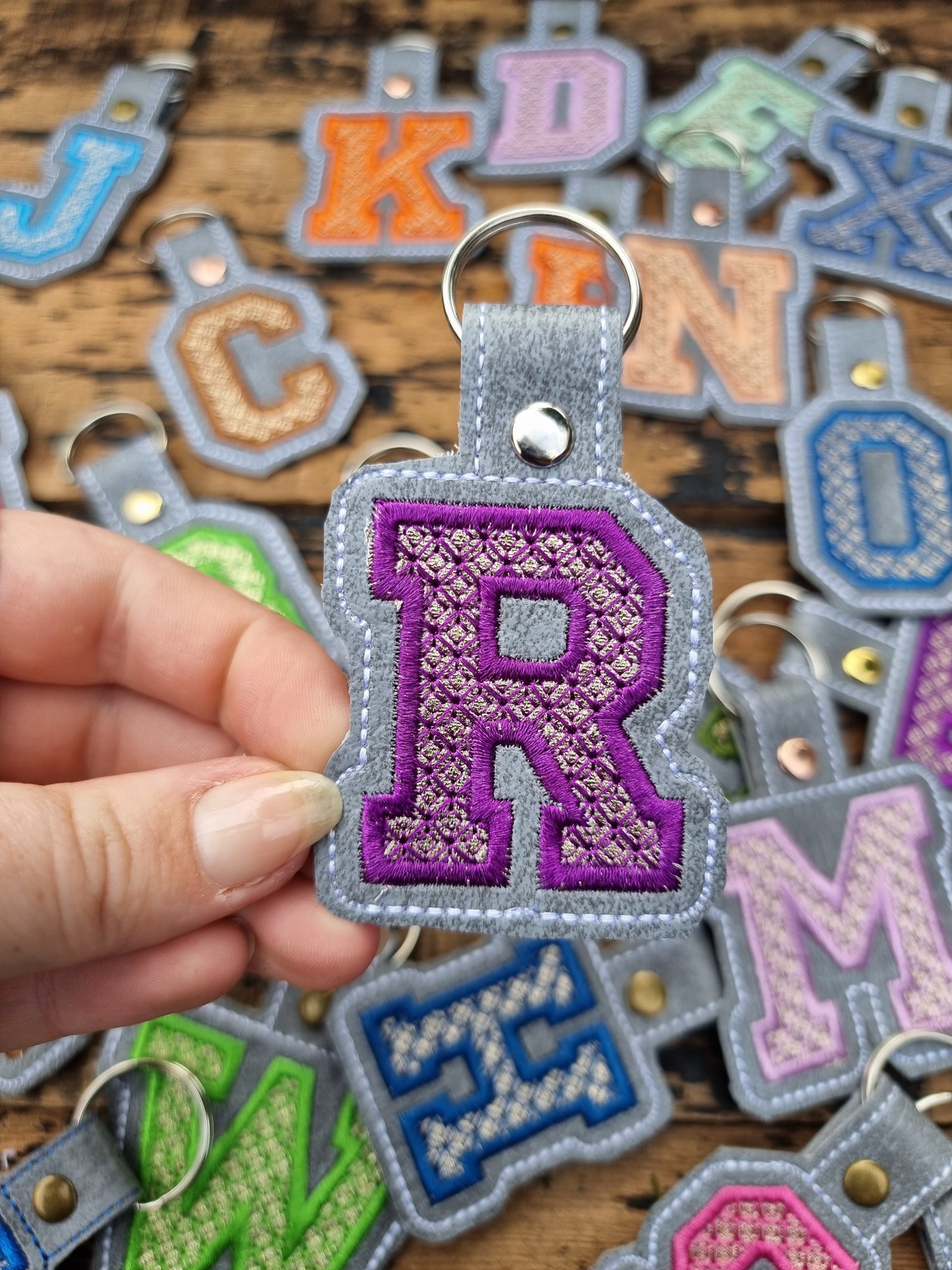 Embroidered Applique Vinyl Initial Keychain