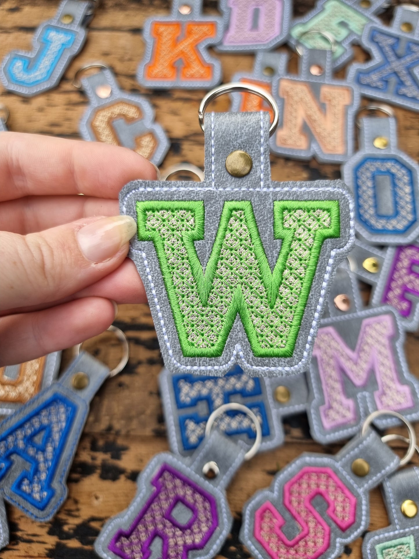 Embroidered Applique Vinyl Initial Keychain