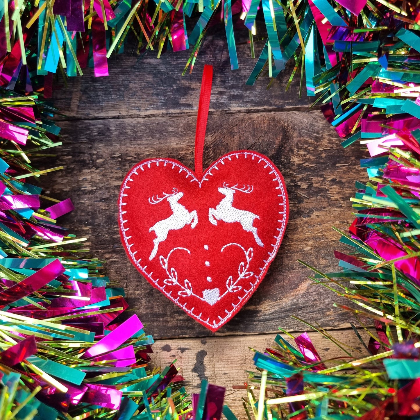 Reindeer | Red Felt Heart Christmas Decoration