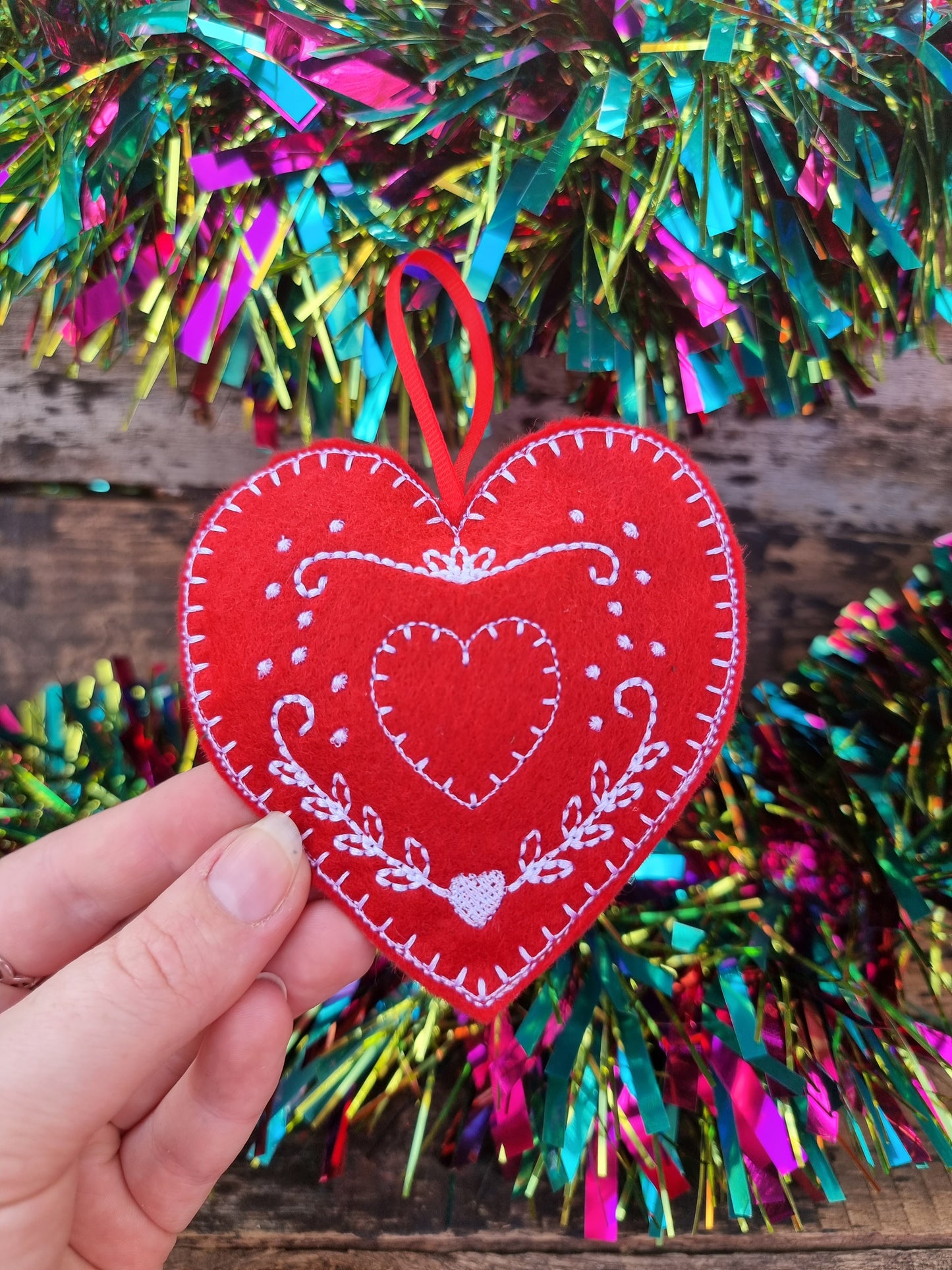 Pack of Six | Red Felt Heart Christmas Decorations