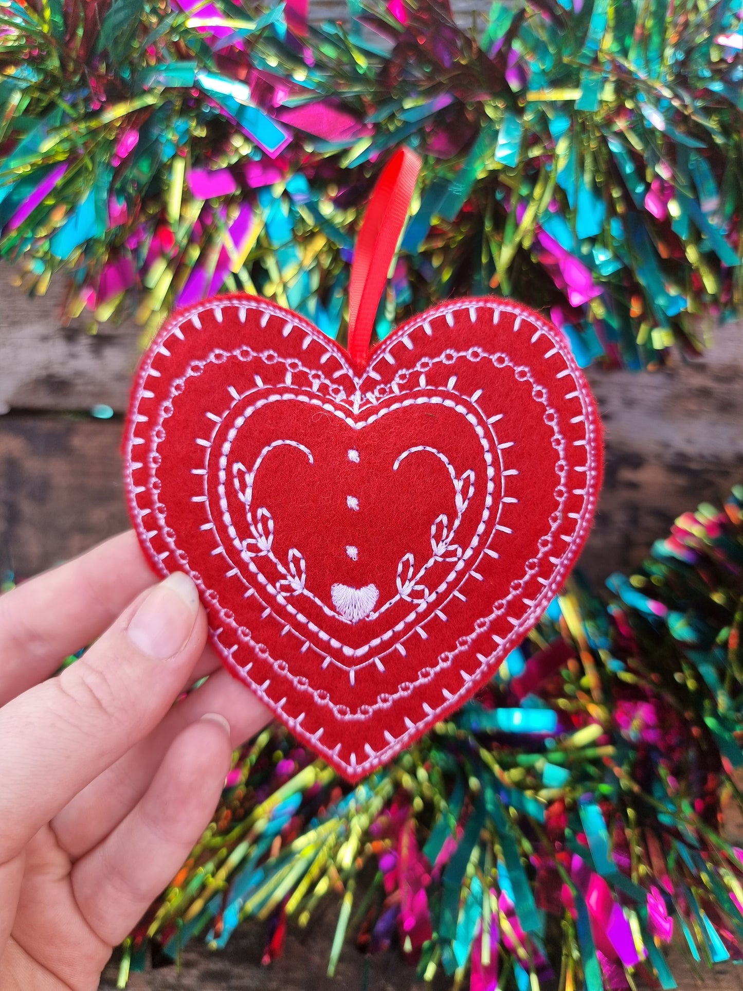 Pack of Six | Red Felt Heart Christmas Decorations