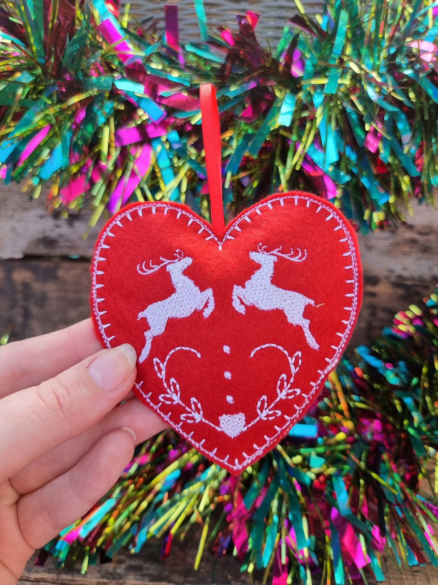 Reindeer | Red Felt Heart Christmas Decoration