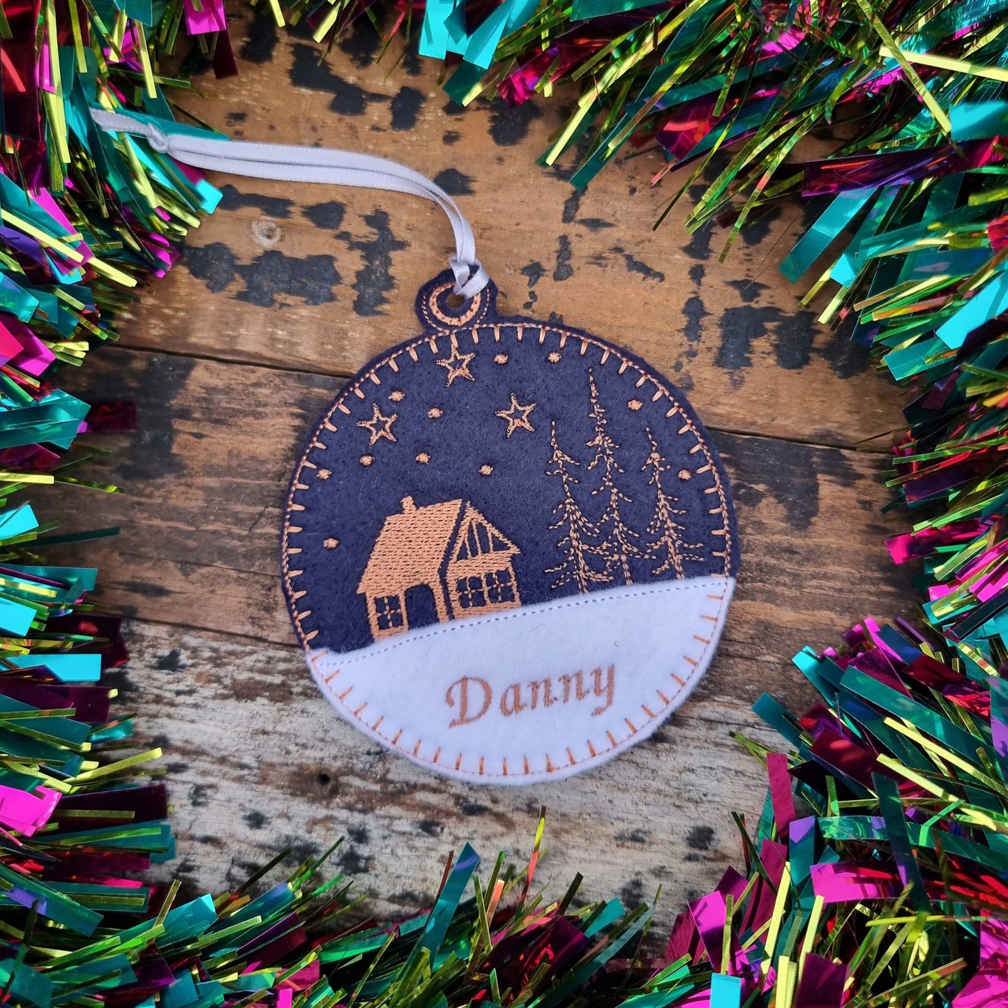 Cabin Bauble | Personalised Felt Bauble Christmas Decoration