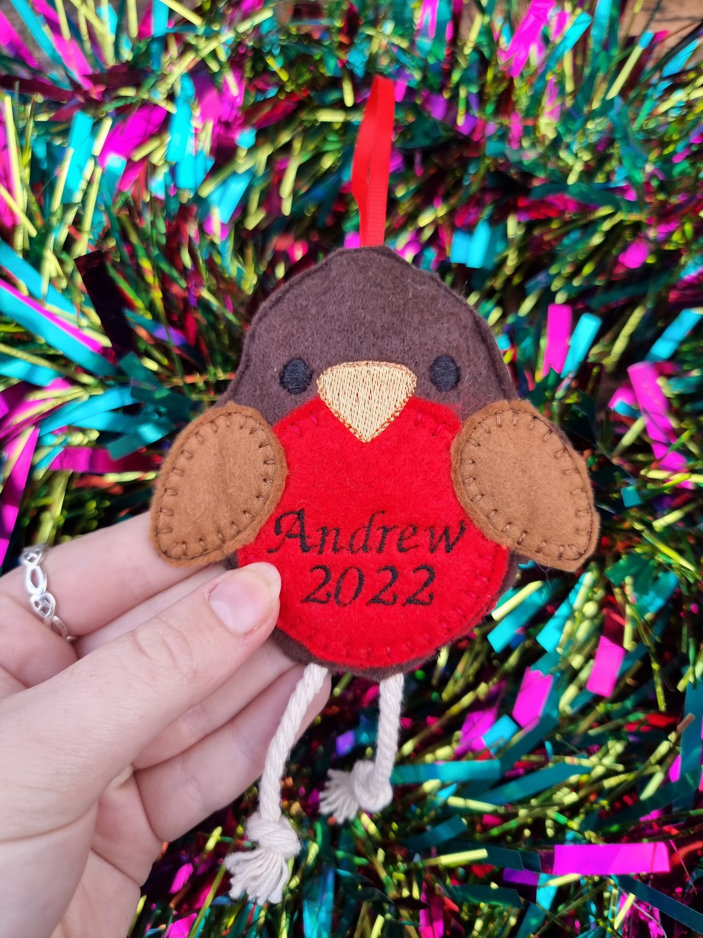 Personalised Robin | Felt Robin Christmas Decoration