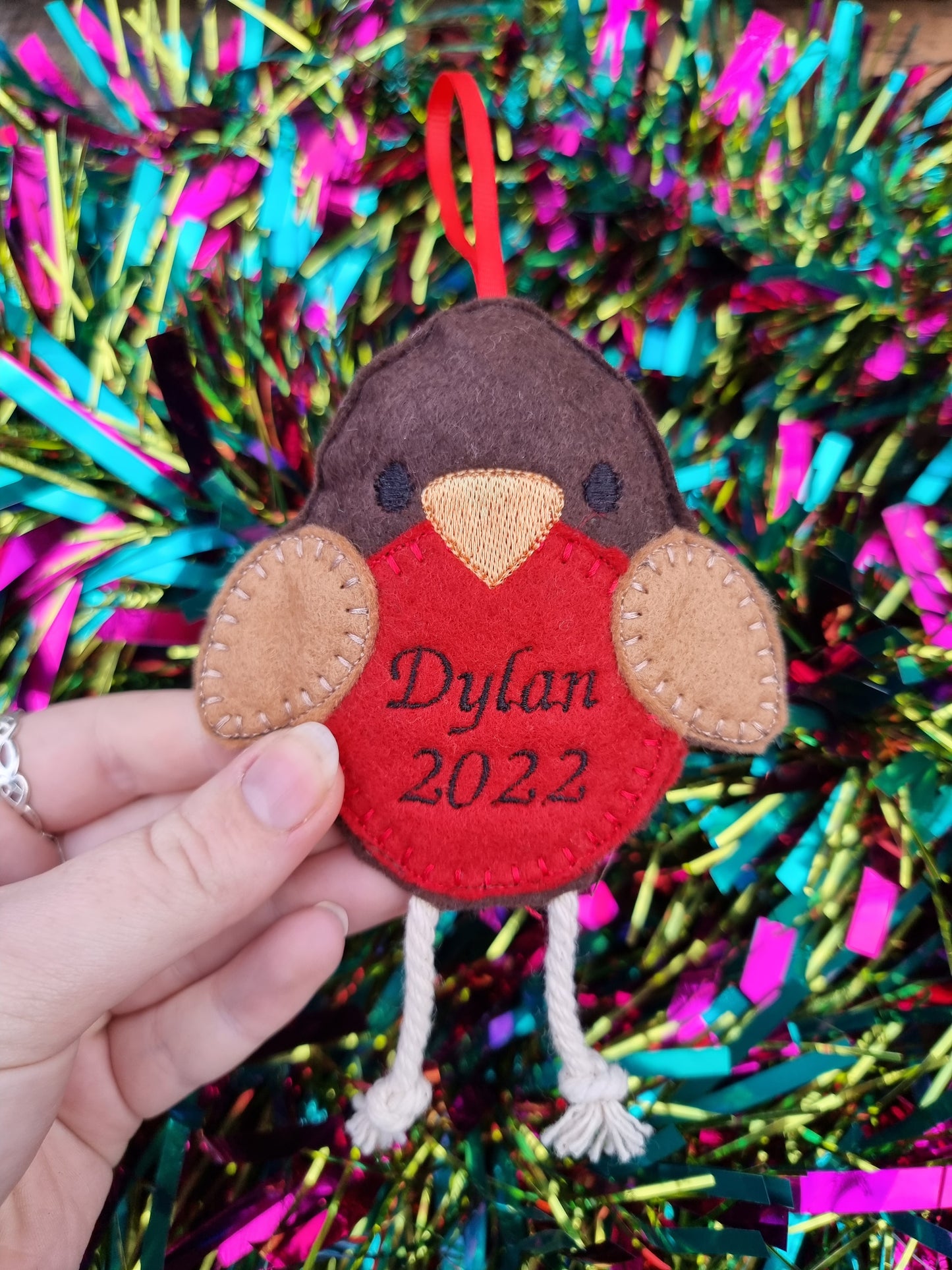 Personalised Robin | Felt Robin Christmas Decoration