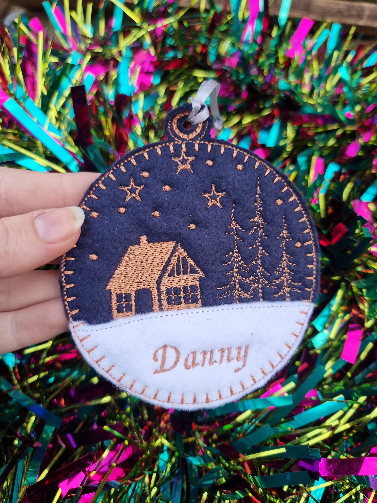 Cabin Bauble | Personalised Felt Bauble Christmas Decoration