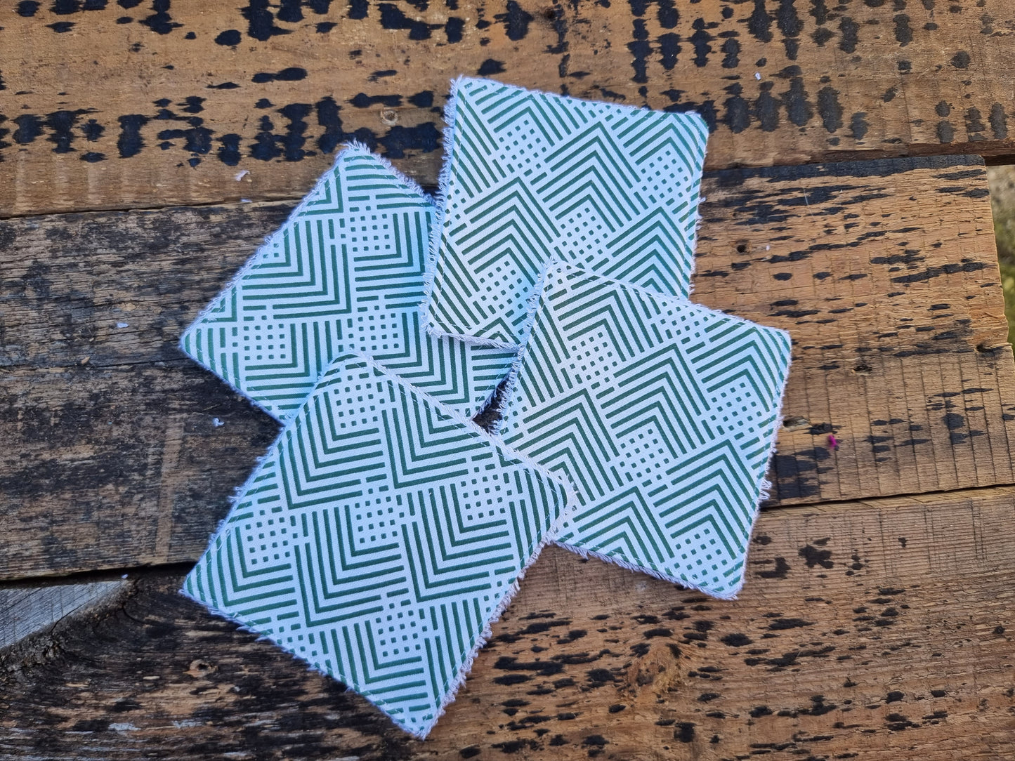 White and Green Geometric Lines Reusable Bamboo Wipes