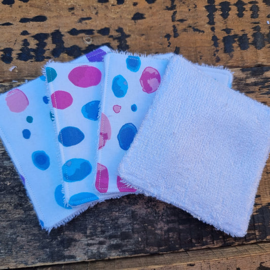 Blue and Pink Watercolour Spots Reusable Bamboo Wipes