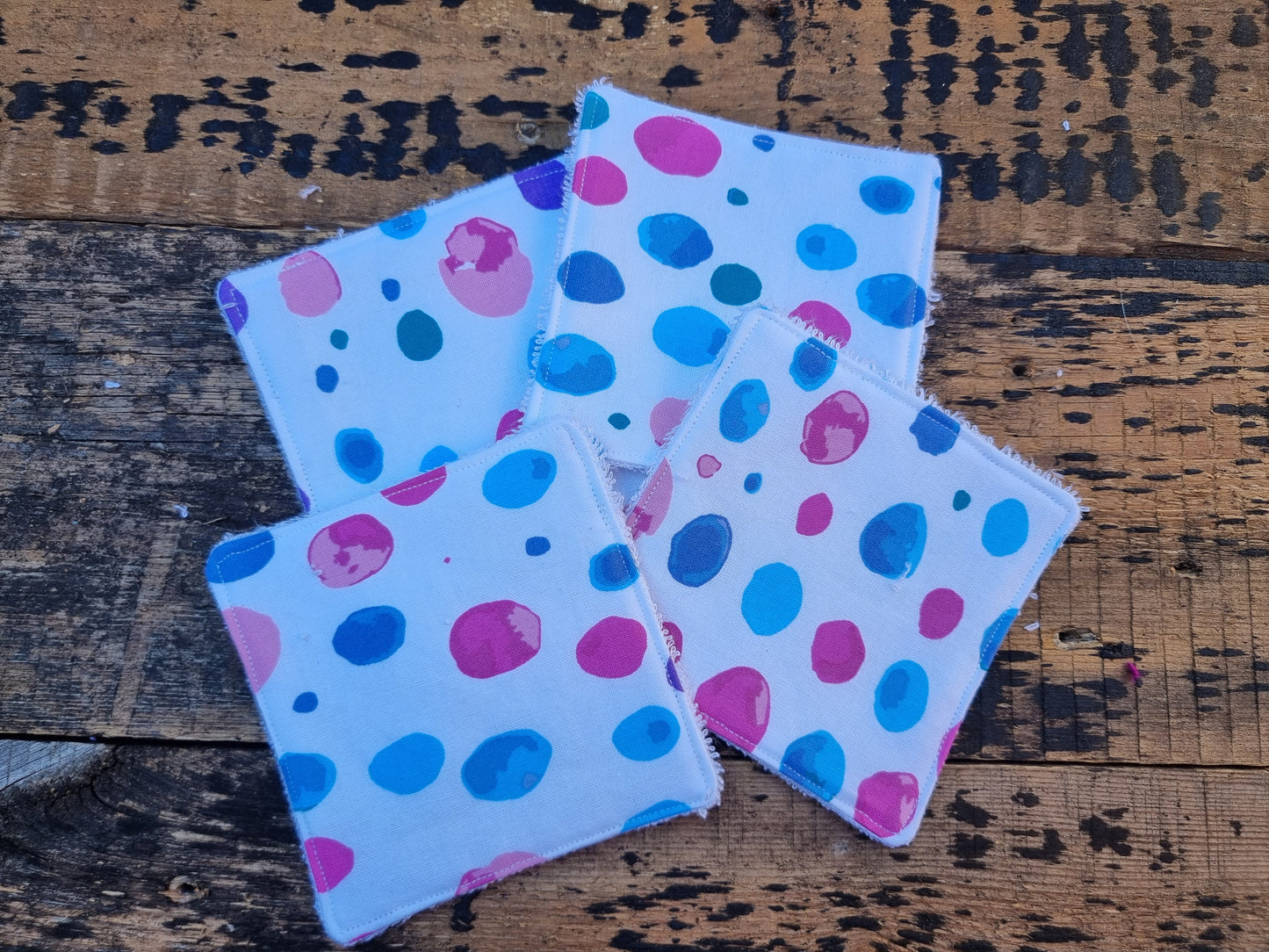 Blue and Pink Watercolour Spots Reusable Bamboo Wipes