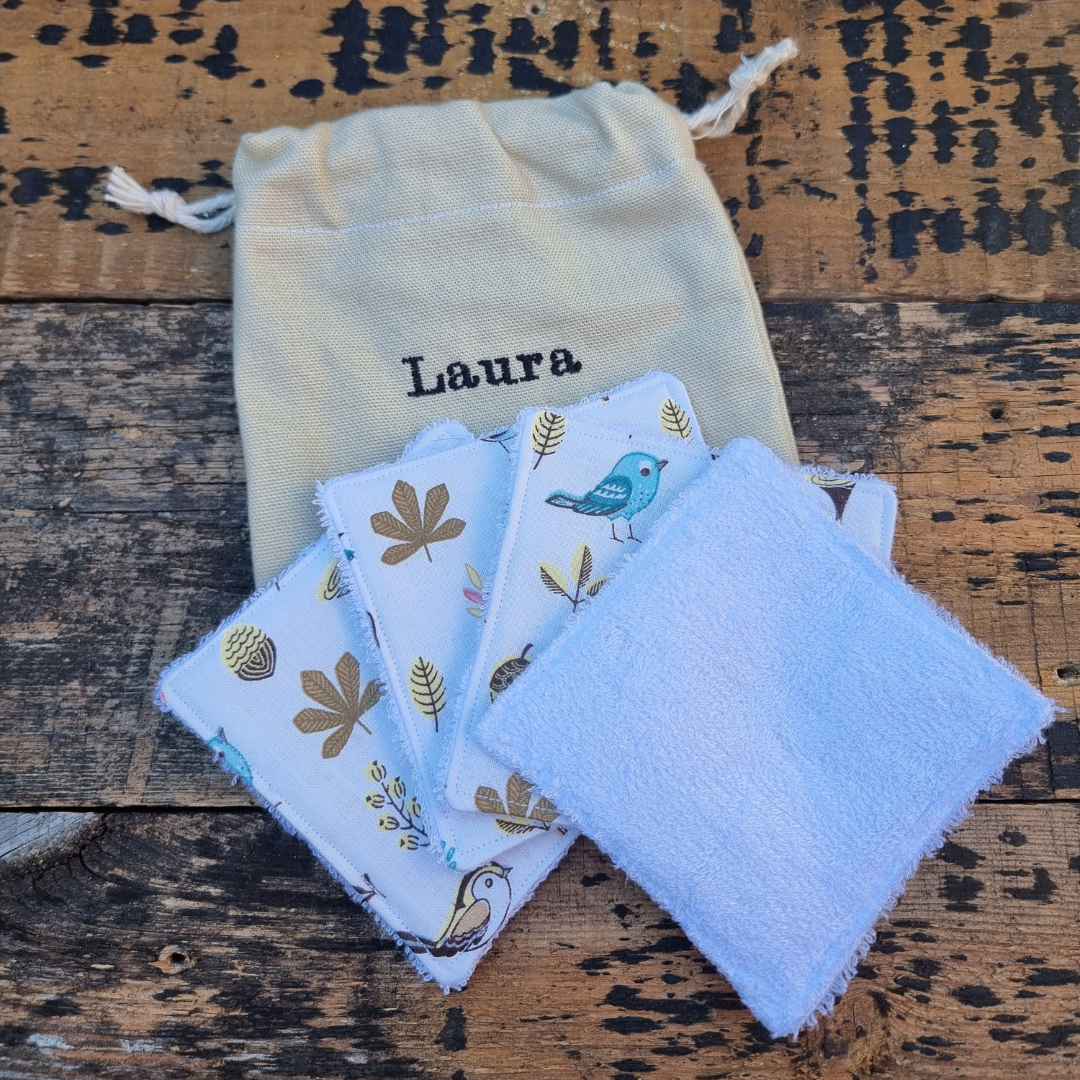 Cute Birds and Leaves Reusable Bamboo Wipes