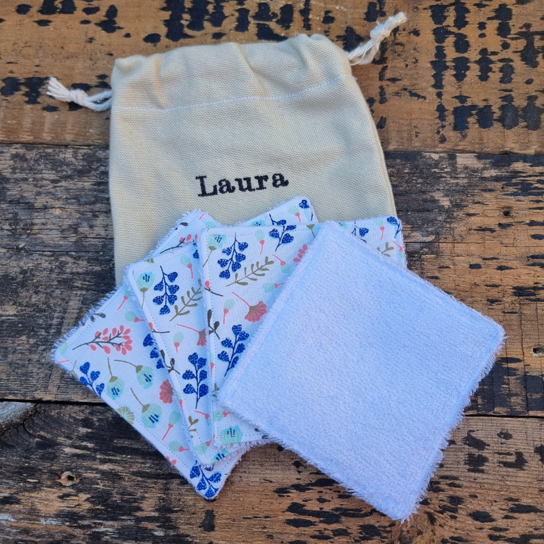 White Floral Buds Reusable Bamboo Wipes