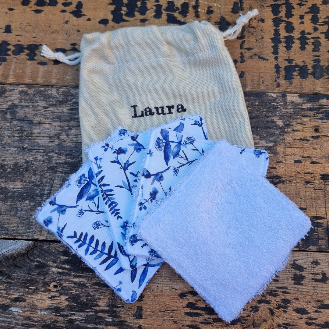 Blue Watercolour Florals Reusable Bamboo Wipes