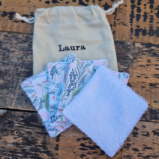 White Floral Leaves Reusable Bamboo Wipes