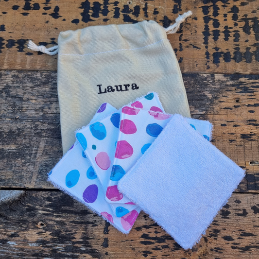 Blue and Pink Watercolour Spots Reusable Bamboo Wipes