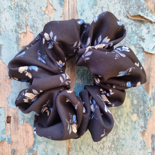 Black Mini Florals Super Soft Crepe Scrunchie | Hair Tie