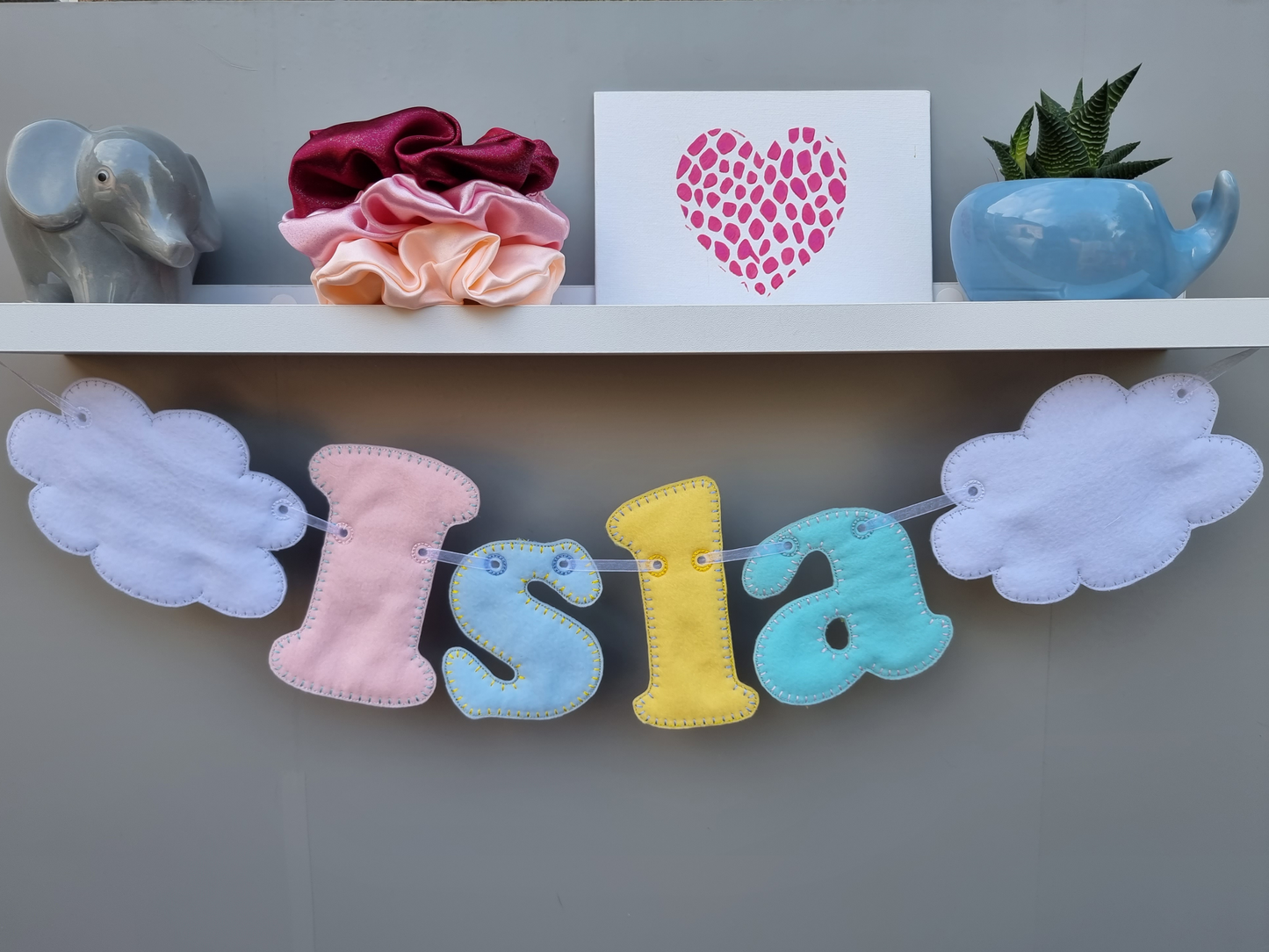 Custom Felt Name and Clouds Garland