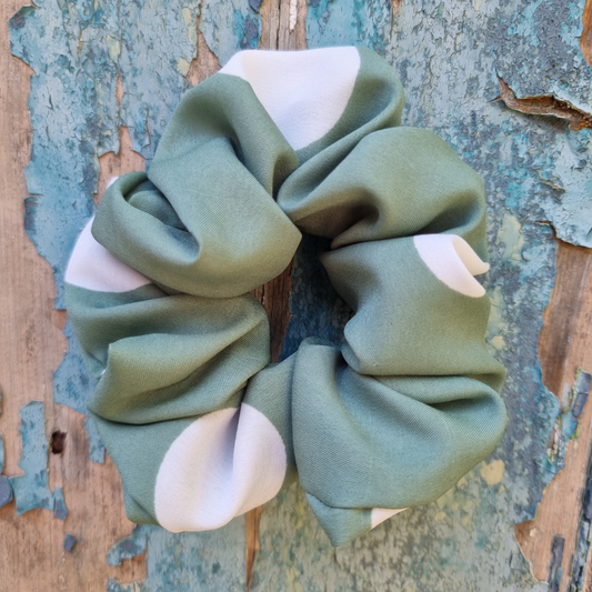 Sage Green Polka Dot Super Soft Crepe Scrunchie | Hair Tie