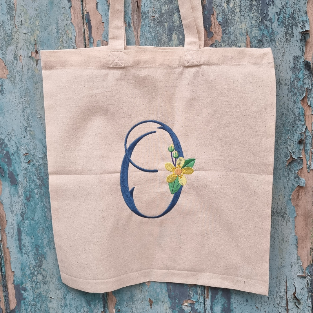 Buttercup Initial Embroidered Tote Bag