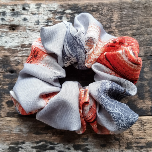 Charcoal and Red Brush Strokes Super Soft Crepe Scrunchie | Hair Tie