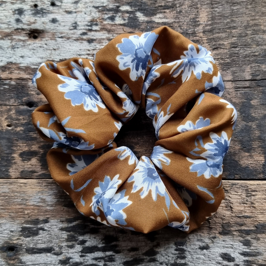 Clay Brown Floral Super Soft Crepe Scrunchie | Hair Tie