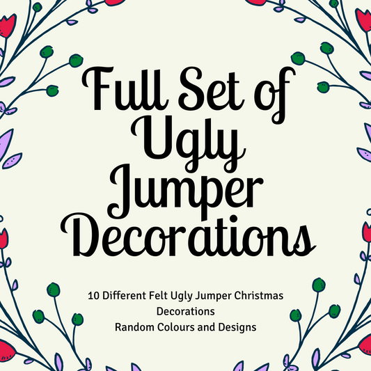 Full Set Of 10 | Felt Ugly Jumper Christmas Decorations | RANDOM