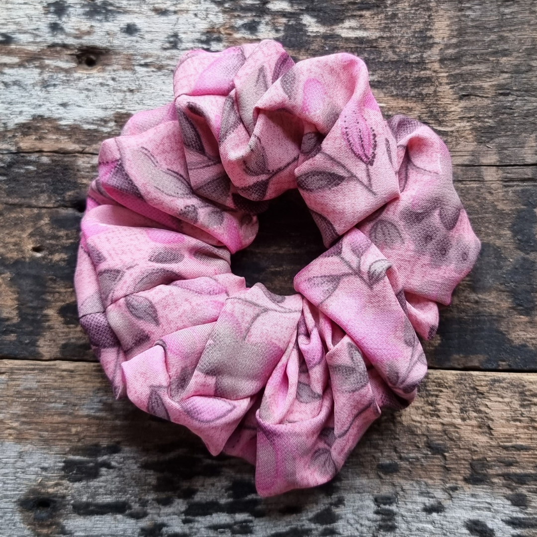 Dusty Pink Fallen Leaves Super Soft Crepe Scrunchie | Hair Tie