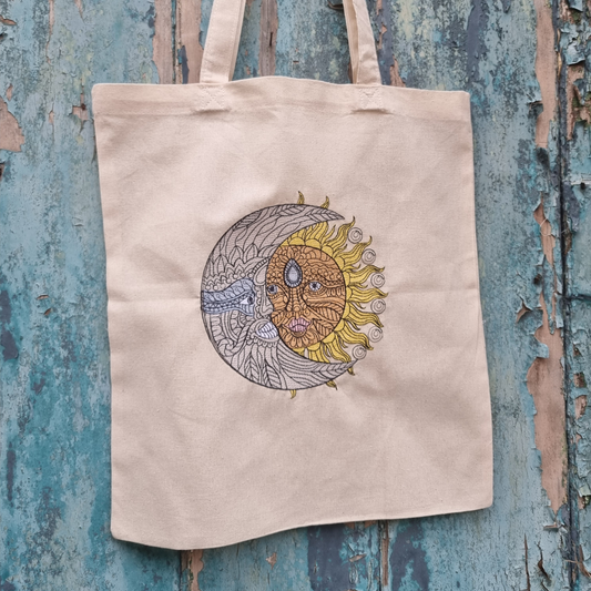 Sun and Moon Henna Embroidered Tote